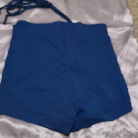 High Waisted Navy Blue Lace Up Shorts - Picture 2 of 7